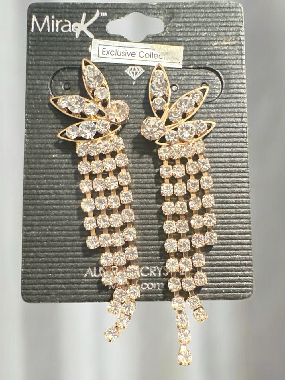 Gold Crystal Dangle Earrings - Champagne Clear